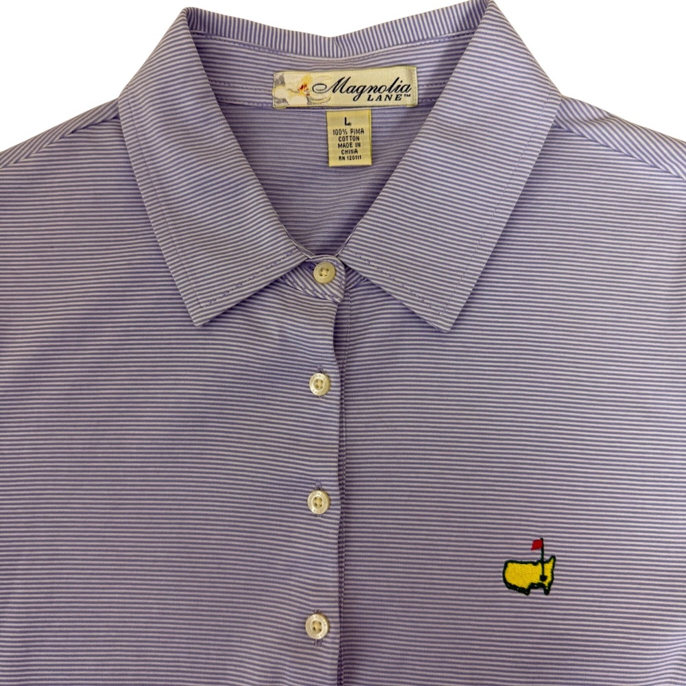 Magnolia Lane Masters Polo Shirt Womens Large Purple Striped Pima Cotton Golf